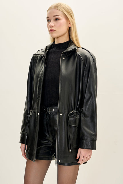 Women's Nappa Lambskin Safari Jacket - Black | Ron Tomson