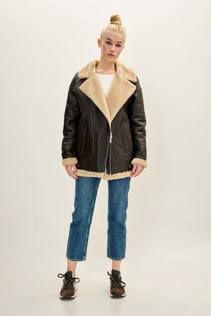 Women's Lambskin Shearling Lined Jacket - Dark Brown | Ron Tomson