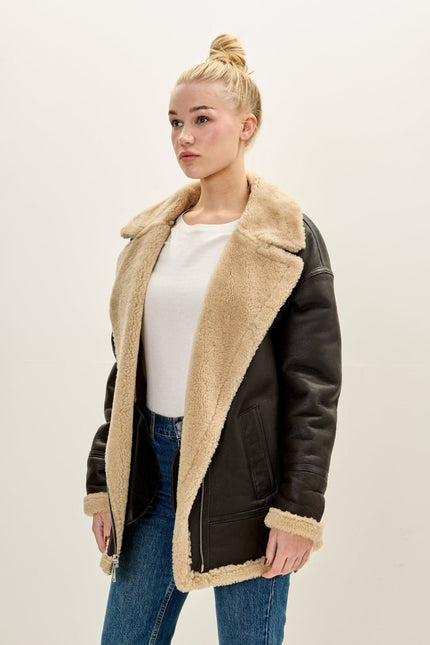 Women's Lambskin Shearling Lined Jacket - Dark Brown | Ron Tomson