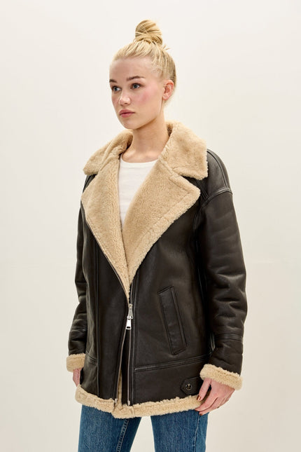 Women's Lambskin Shearling Lined Jacket - Dark Brown | Ron Tomson