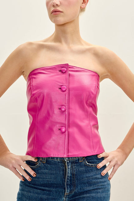 Women's Lambskin Leather Bustier Top - Pink | Ron Tomson