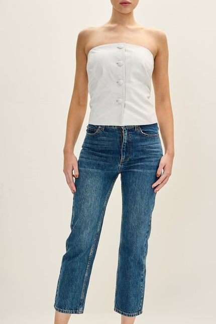 Women's Nappa Lambskin Sleeveless Top - White | Ron Tomson