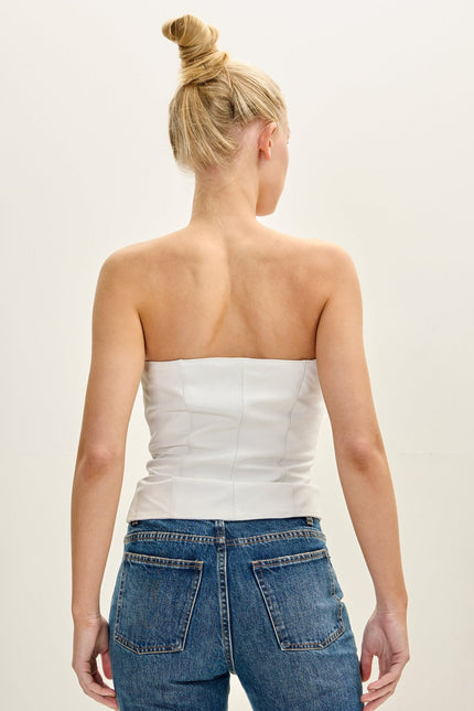 Women's Nappa Lambskin Sleeveless Top - White | Ron Tomson