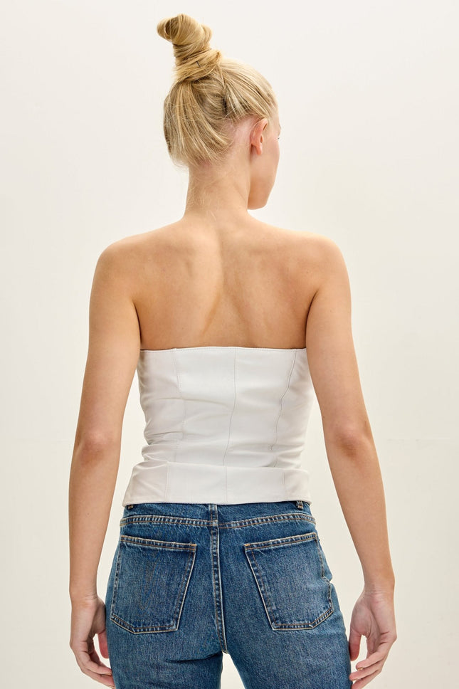 Women's Nappa Lambskin Sleeveless Top - White | Ron Tomson