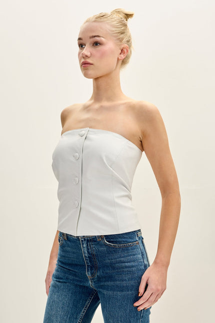 Women's Nappa Lambskin Sleeveless Top - White | Ron Tomson