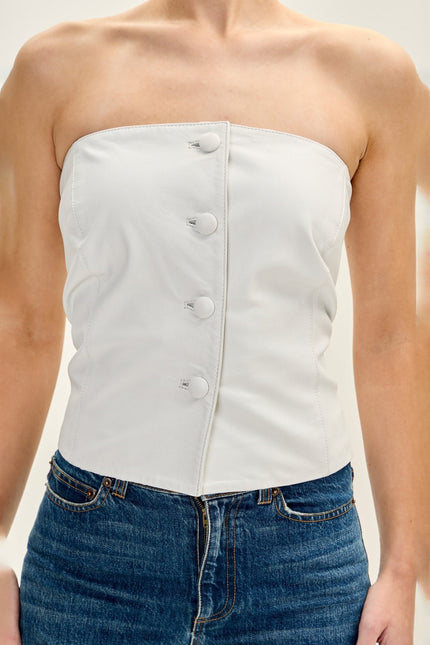Women's Nappa Lambskin Sleeveless Top - White | Ron Tomson