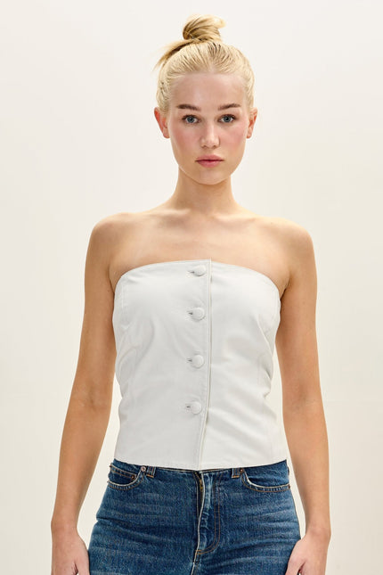 Women's Nappa Lambskin Sleeveless Top - White | Ron Tomson