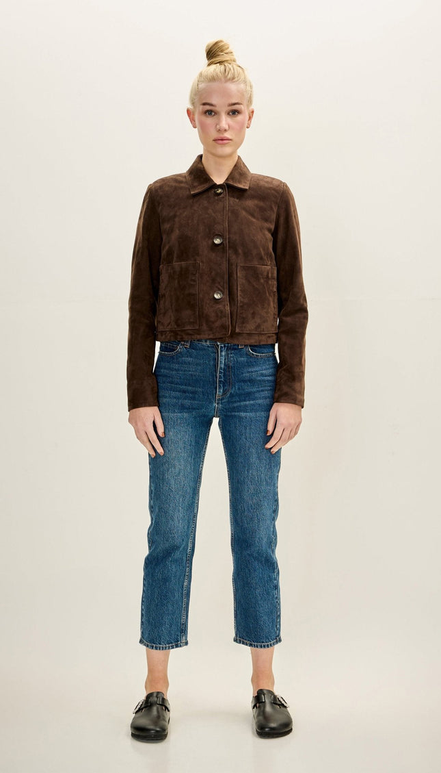 Lambskin Suede Short Jacket - Dark Brown