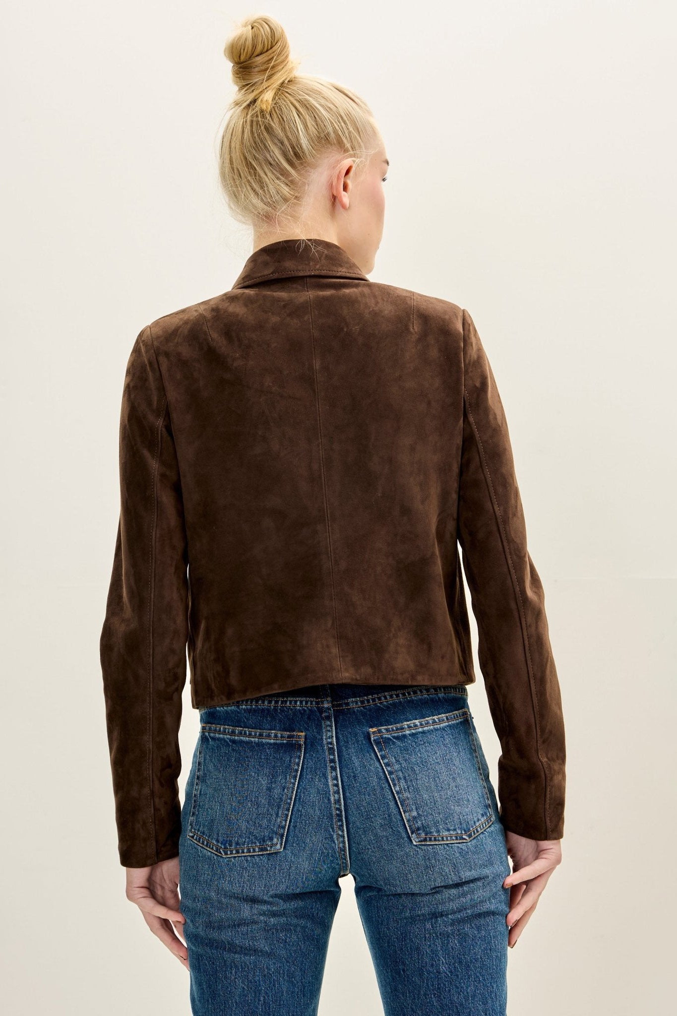 Women's Lambskin Suede Short Jacket - Dark Brown | Ron Tomson