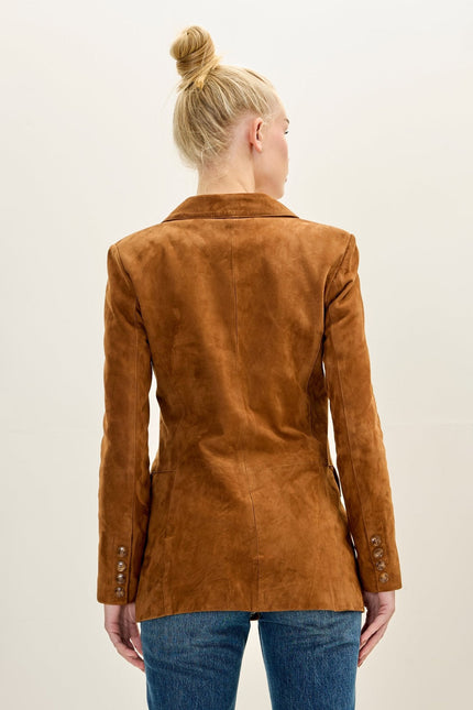 Women's Lambskin Suede Double-Breasted Blazer - Brown | Ron Tomson