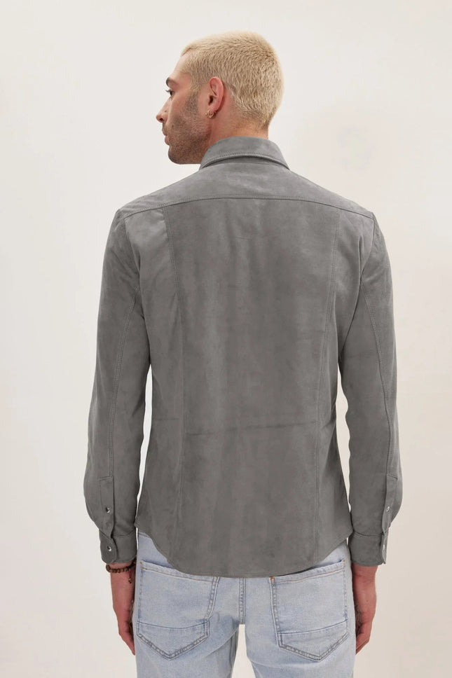 Men's Lambskin Suede Shirt - Grey | Ron Tomson