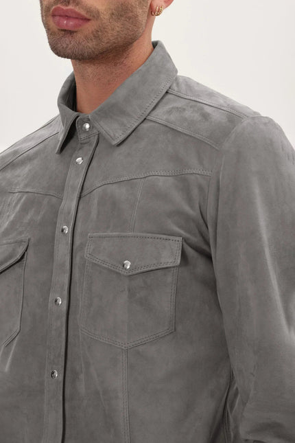 Men's Lambskin Suede Shirt - Grey | Ron Tomson