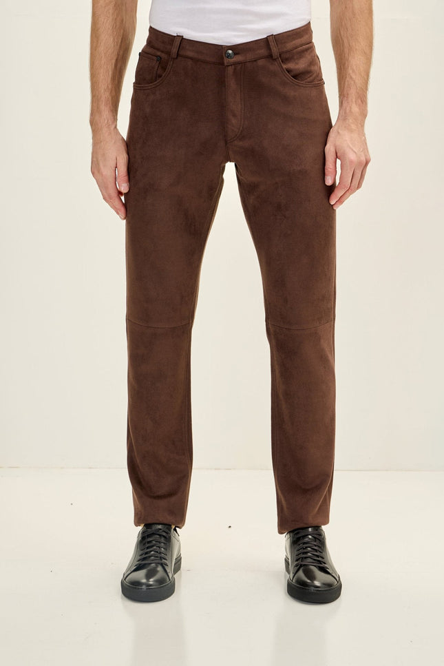 Microsuede Lightweight Tapered Pants - Dark Brown