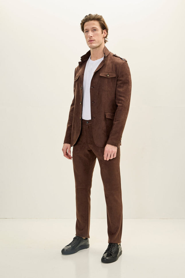 Microsuede Lightweight Tapered Pants - Dark Brown