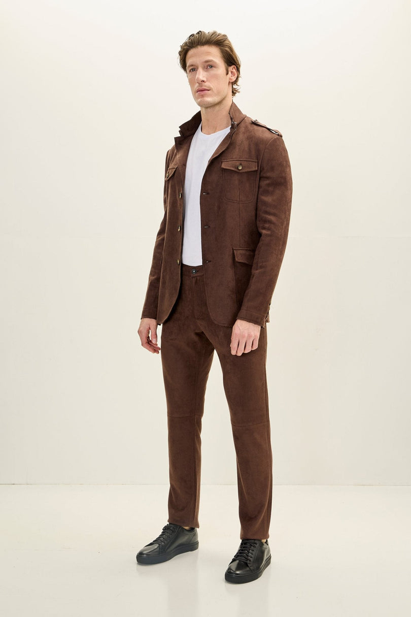 Men's Microsuede Lightweight Tapered Pants - Dark Brown | Ron Tomson