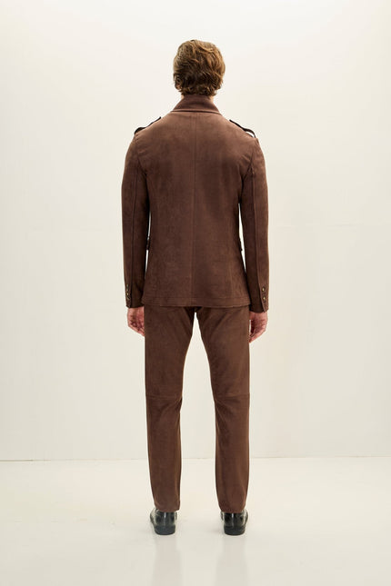 Men's Microsuede Lightweight Tapered Pants - Dark Brown | Ron Tomson
