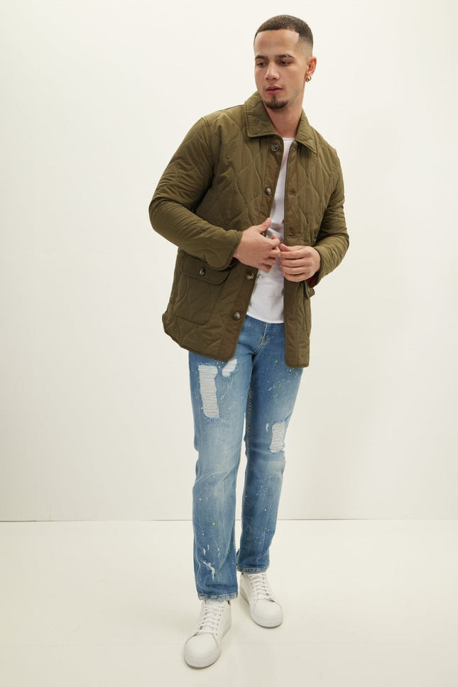 Men's Quilted Field Jacket - Khaki | Ron Tomson