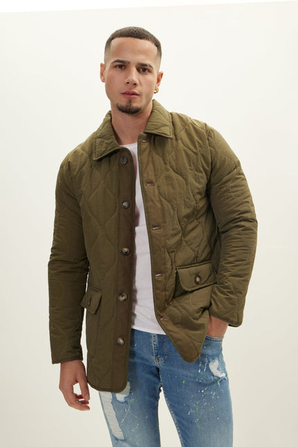 Men's Quilted Field Jacket - Khaki | Ron Tomson