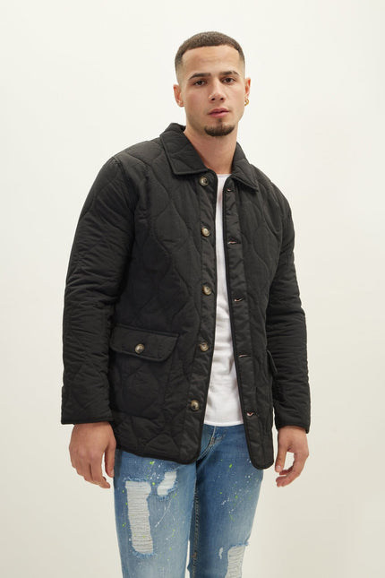 Men's Quilted Field Jacket - Black | Ron Tomson