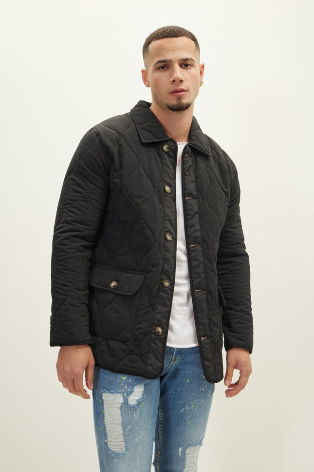 Men's Quilted Field Jacket - Black | Ron Tomson