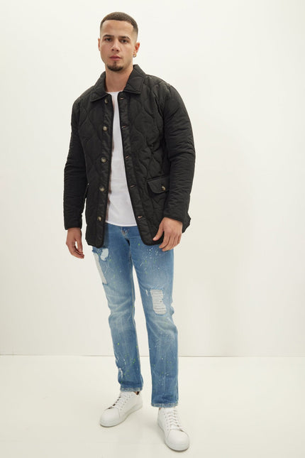 Men's Quilted Field Jacket - Black | Ron Tomson