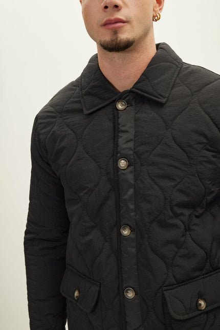 Men's Quilted Field Jacket - Black | Ron Tomson