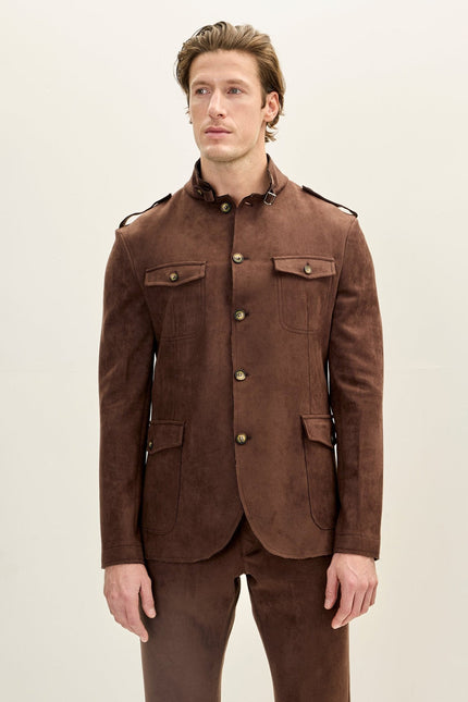 Men's Microsuede Safari Jacket - Dark Brown | Ron Tomson