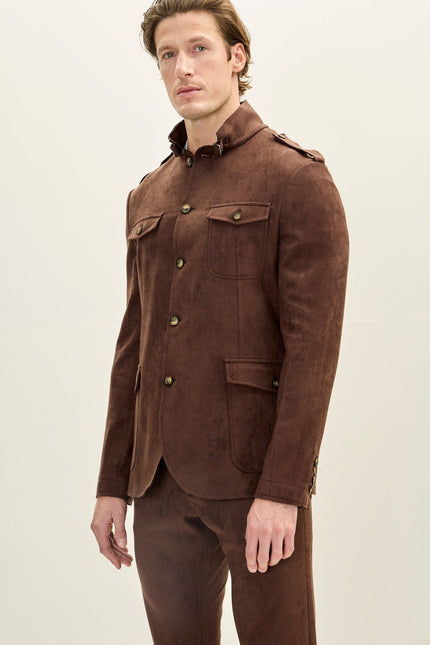 Men's Microsuede Safari Jacket - Dark Brown | Ron Tomson