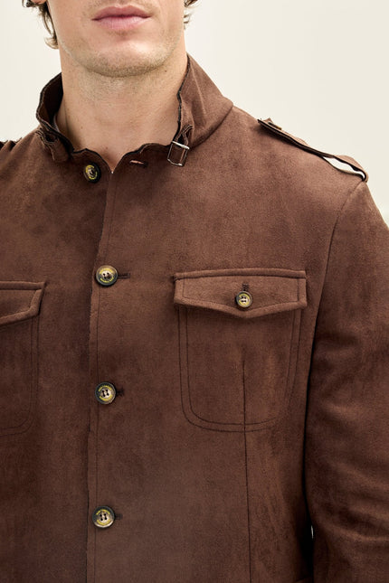 Men's Microsuede Safari Jacket - Dark Brown | Ron Tomson