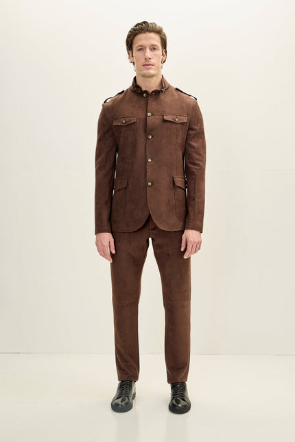 Men's Microsuede Safari Jacket - Dark Brown | Ron Tomson