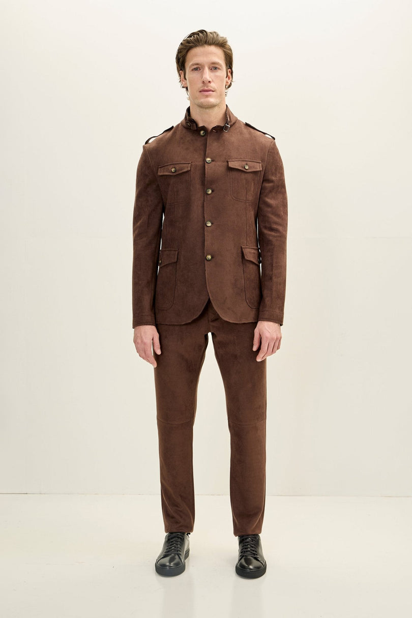 Men's Microsuede Safari Jacket - Dark Brown | Ron Tomson
