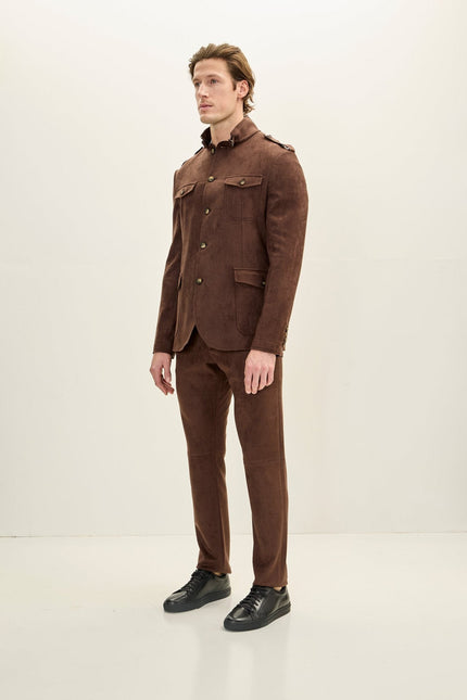 Men's Microsuede Safari Jacket - Dark Brown | Ron Tomson
