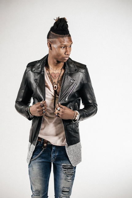 Men's Croc Embossed Zippered Moto Jacket - Black | Ron Tomson