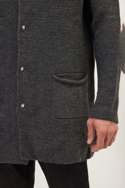 Men's Shawl Lapel Long Cardigan - Anthracite | Ron Tomson