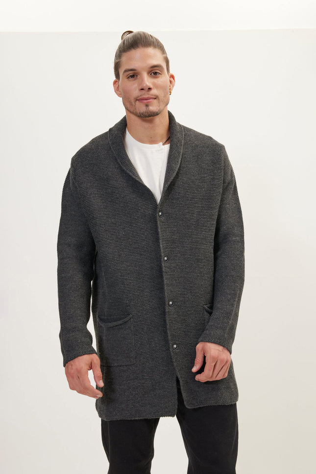 Men's Shawl Lapel Long Cardigan - Anthracite | Ron Tomson