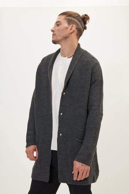 Men's Shawl Lapel Long Cardigan - Anthracite | Ron Tomson
