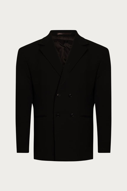Men's Oversized Double-Breasted Blazer - Black | Ron Tomson
