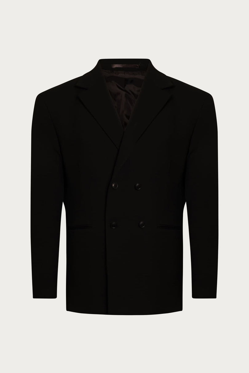 Men's Oversized Double-Breasted Blazer - Black | Ron Tomson