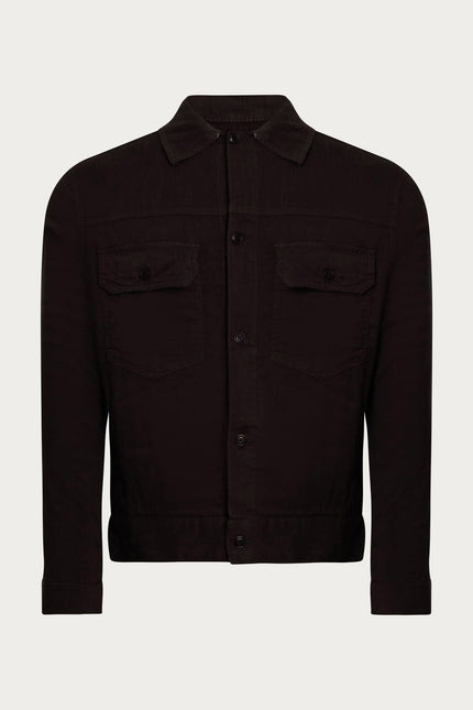 Men's Linen Utility Shirt Jacket - Black | Ron Tomson