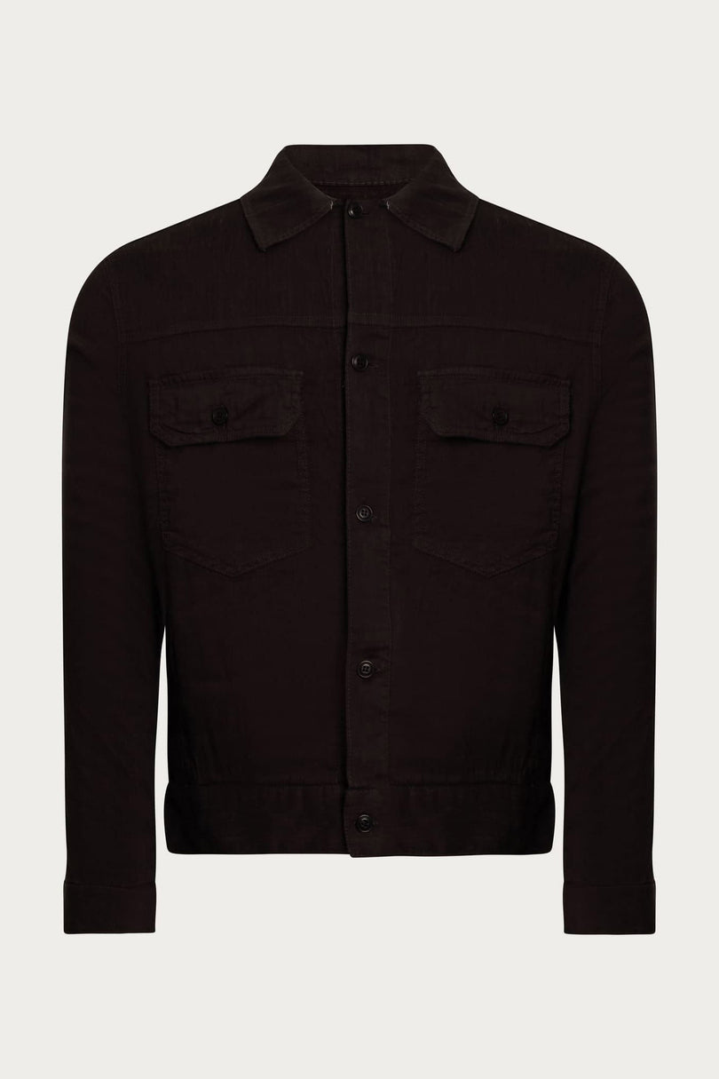 Men's Linen Utility Shirt Jacket - Black | Ron Tomson