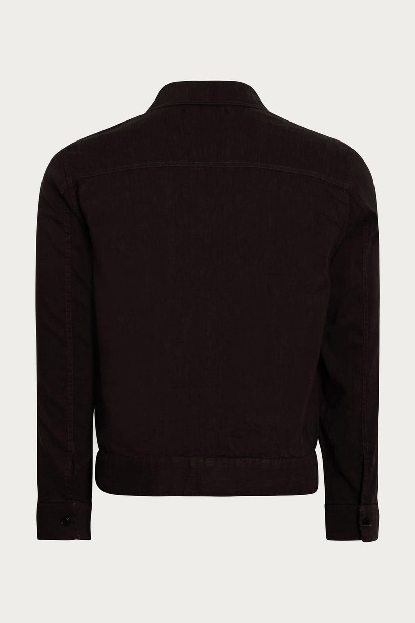 Men's Linen Utility Shirt Jacket - Black | Ron Tomson