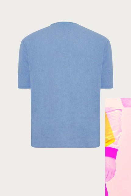Men's Textured Oversized Cotton T-shirt - Blue | Ron Tomson