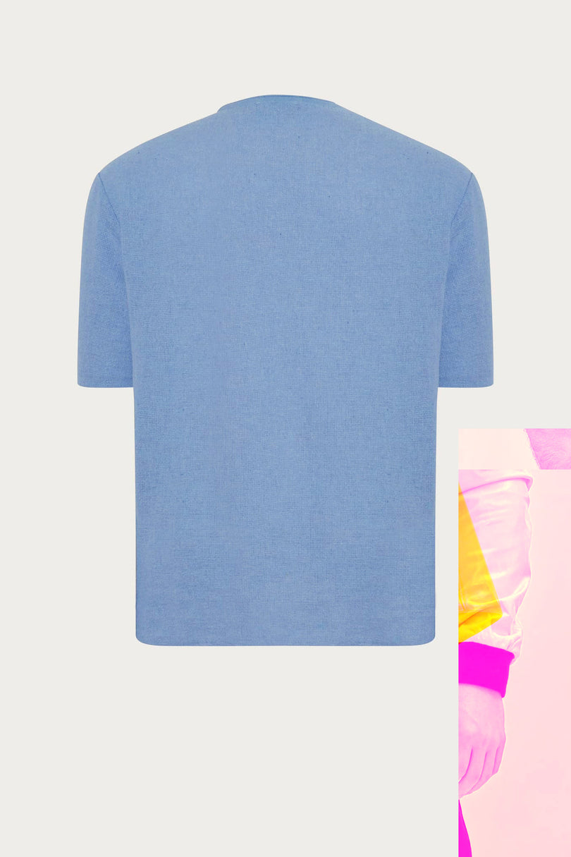 Men's Textured Oversized Cotton T-shirt - Blue | Ron Tomson