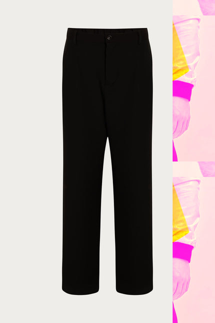 Men's Wide-Leg Pleated Pants - Black | Ron Tomson