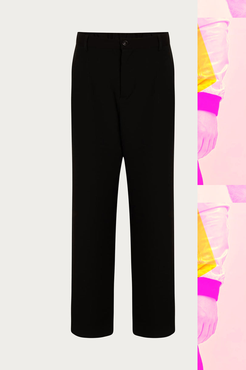 Men's Wide-Leg Pleated Pants - Black | Ron Tomson