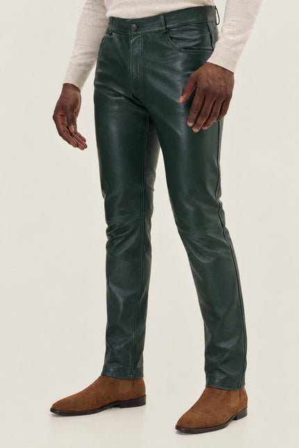 Men's Lambskin Leather Pants - Green | Ron Tomson