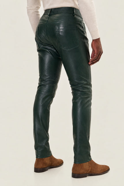 Men's Lambskin Leather Pants - Green | Ron Tomson, image 3 of 5