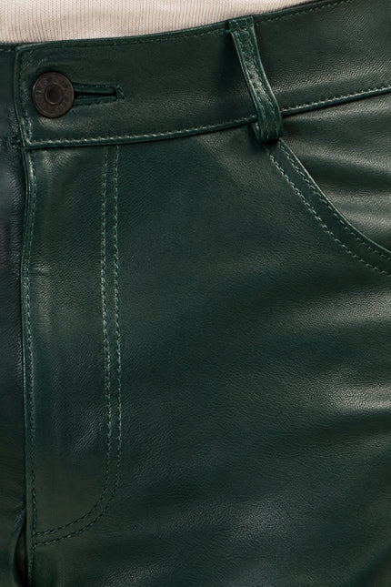 Men's Lambskin Leather Pants - Green | Ron Tomson, image 4 of 5