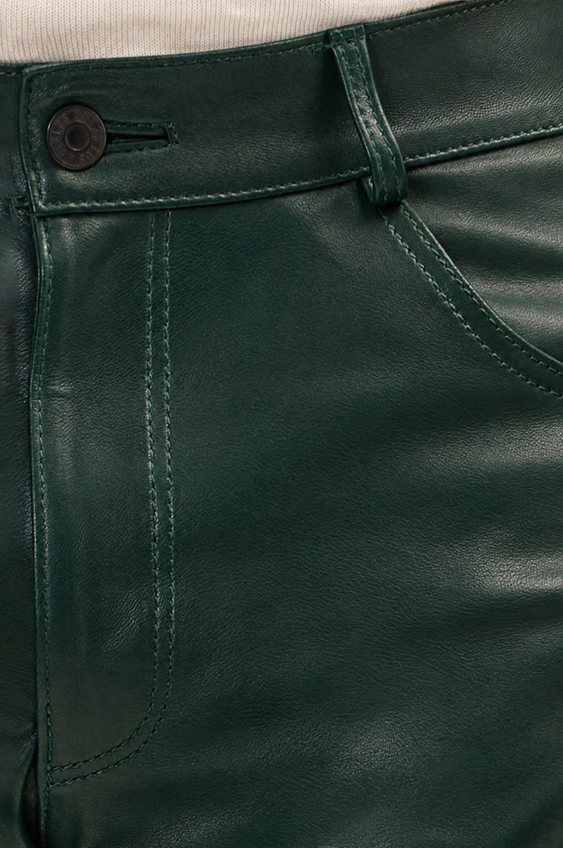 Men's Lambskin Leather Pants - Green | Ron Tomson