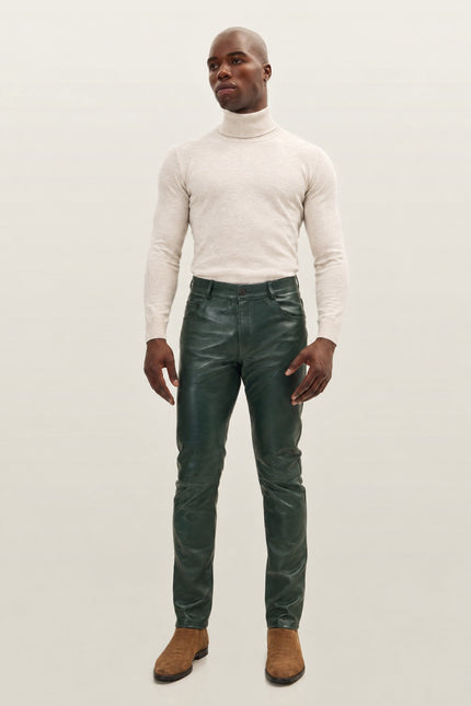 Men's Lambskin Leather Pants - Green | Ron Tomson, image 5 of 5